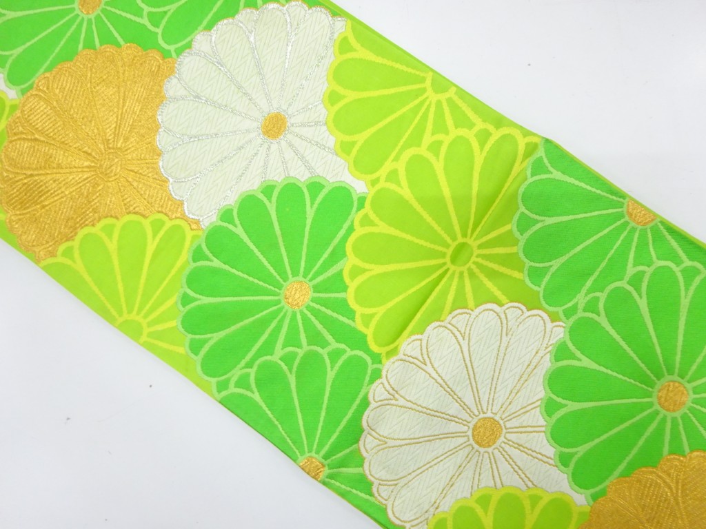 JAPANESE KIMONO / ANTIQUE FUKURO OBI / SILK / WOVEN KIKU